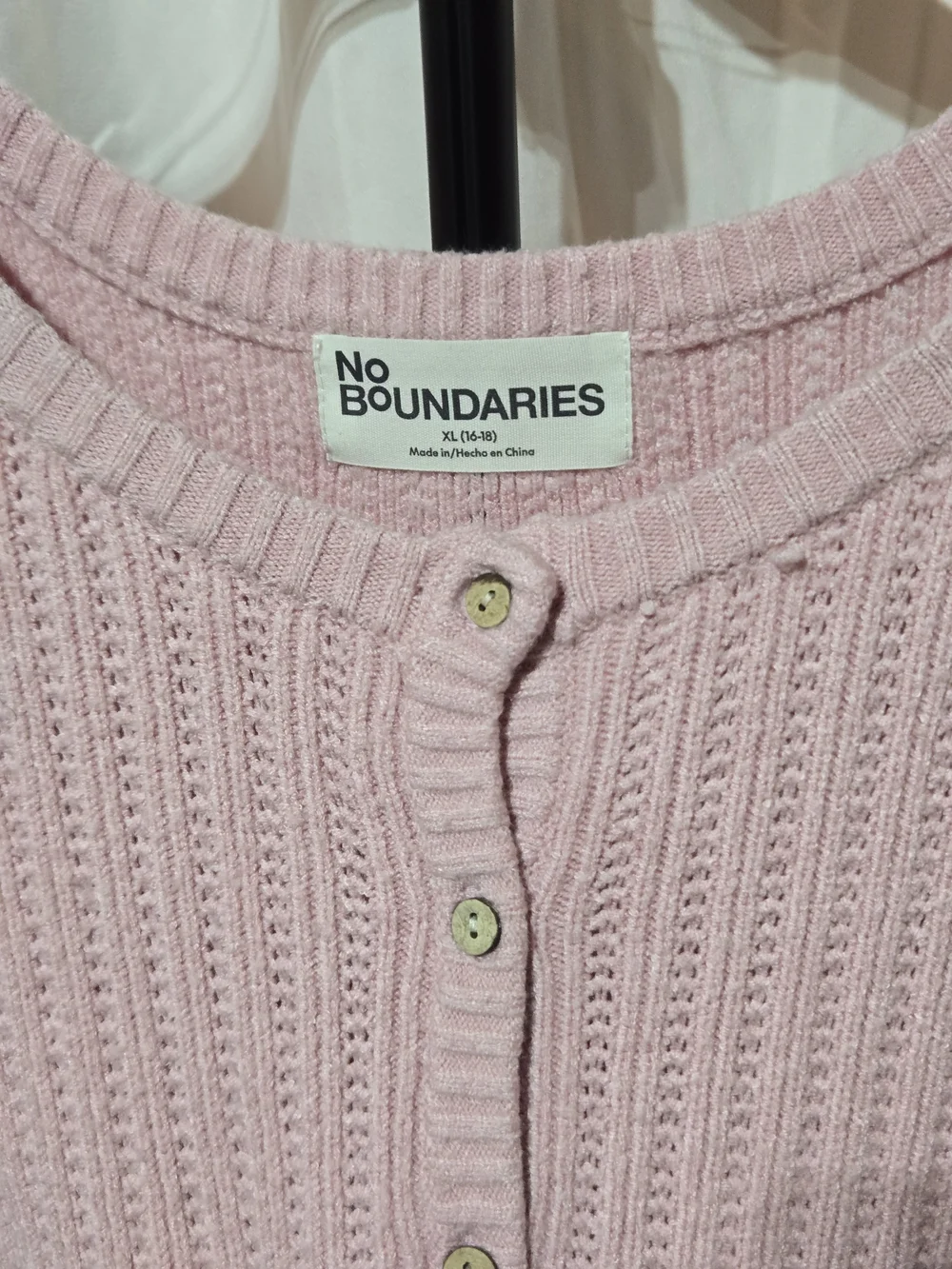 No Boundaries Light Pink Waffle Henley Sweater - Picture 3 of 6